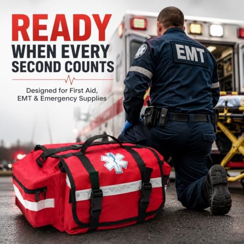 NOVAMEDIC NM-RO63-R Empty First Responder Bag, 17 x 9 x 7 Inch, Red