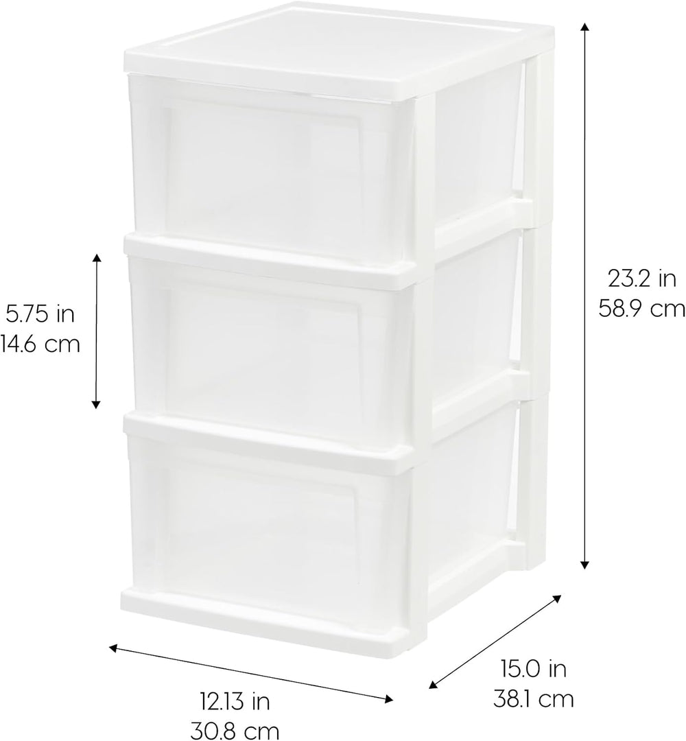 IRIS USA 3-Drawer Slim Narrow Storage Organizer, 2-Pack, White/Clear