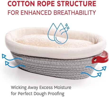 KneadAce Cotton Rope Banneton Bread Proofing Basket Set, Oval & Round Bre...