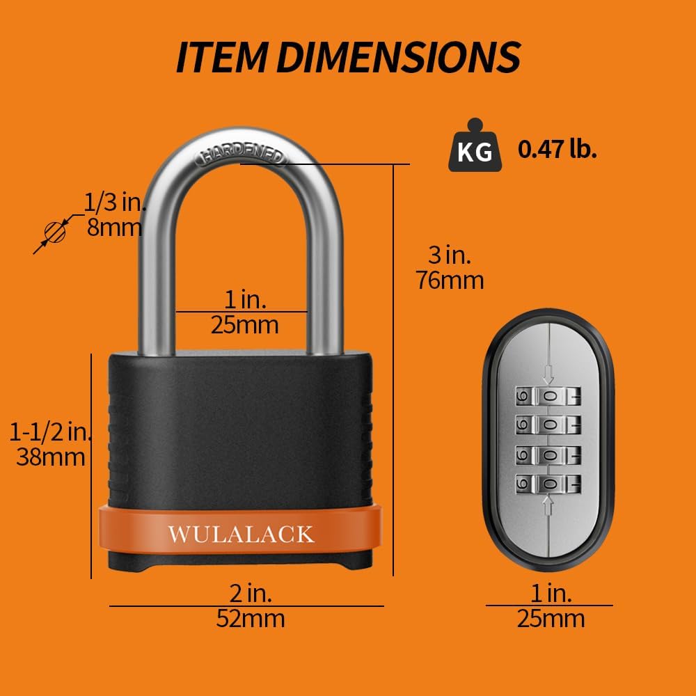 WULALACK Heavy Duty Combination Lock, Combo Lock for Outdoor Fence or Shed, R...