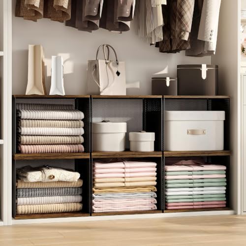 Honkazita 3-Pack Stackable Wire Closet Organizers with Wood Tops