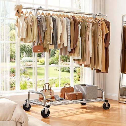 Raybee Heavy Duty Clothes Rack, 75''W Clothing Rack with 4 Hooks &amp...