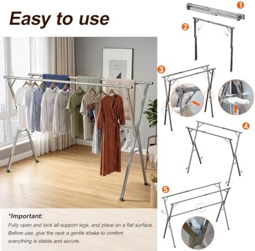 Spreezy 94 Inch Clothes Drying Rack, Stainless Steel, Indoor/Outdoor