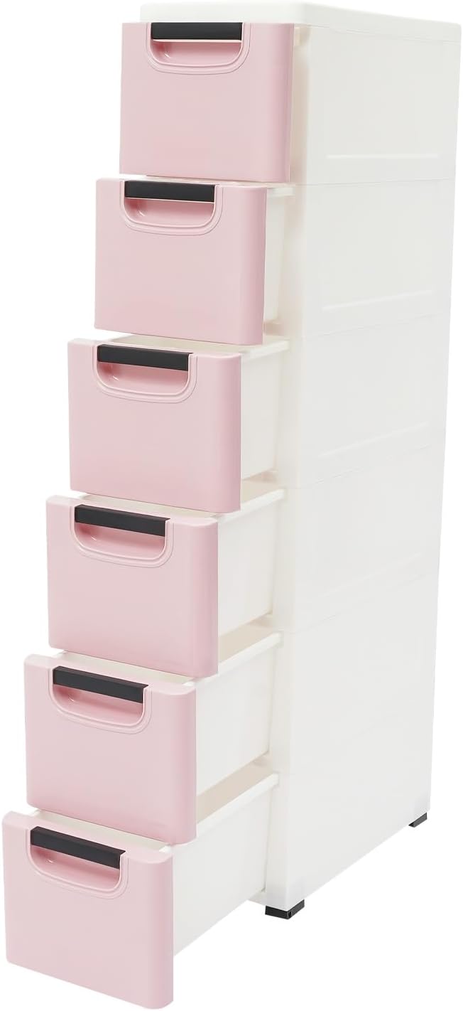 6 Drawers Narrow Slim Plastic Storage Cabinet,Storage Drawer with Wheels,6 Ti...