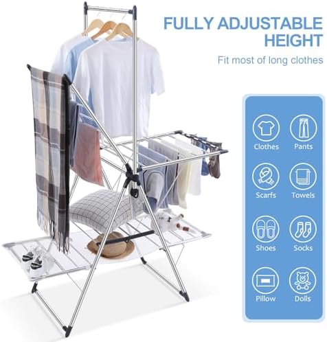 APEXCHASER Clothes Drying Rack, Foldable 2-Level Drying Racks with High Hange...