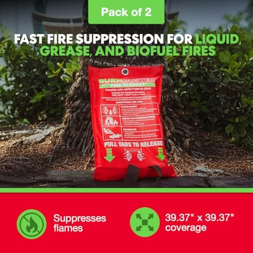 2-Pack Emergency Fire Blanket - ASTM Certified Fire Suppression Blanket for H...