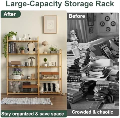 Bamboo Bathroom Shelf Organizer, 5 Tier Wooden Bathroom Rack with Adjustable ...
