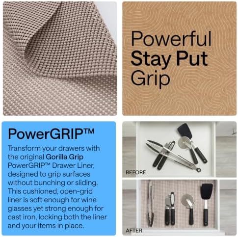 GORILLA GRIP powerGRIP Drawer Shelf and Cabinet Liner, 24"x20', Beige