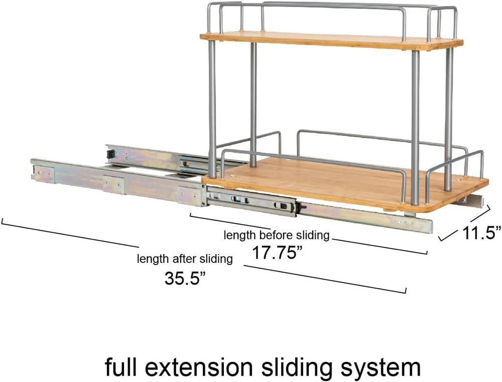 Household Essentials Bamboo and Silver Iron Two-Tier Slide-Out Organizer