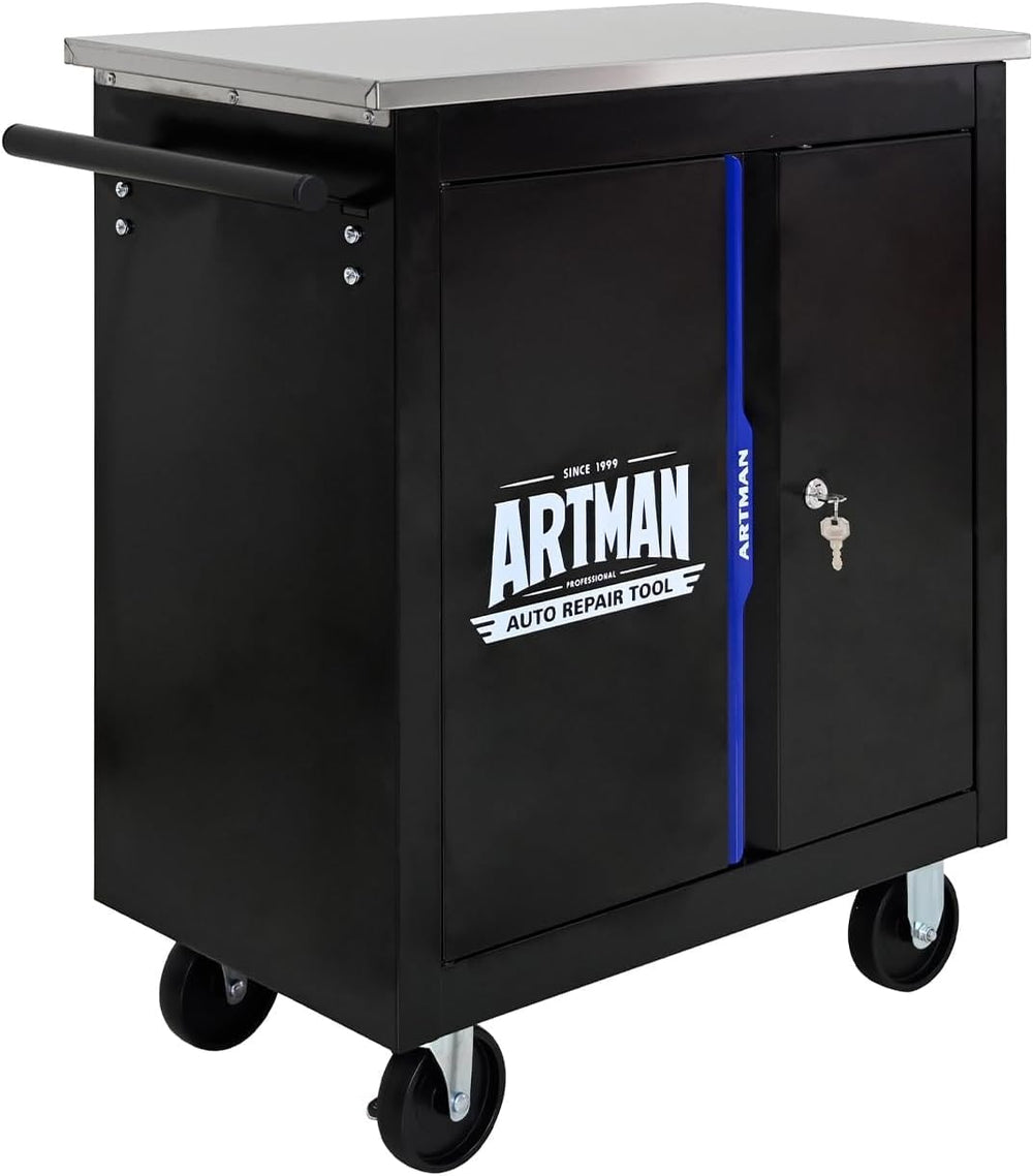 Double-Door Heavy-Duty Rolling Steel Tool Cart with Handle&Wheels, Metal ...
