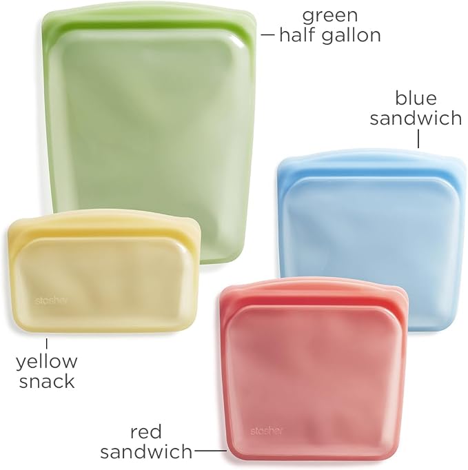 Stasher Premium Silicone Reusable Food Storage Bags, Lunch Bag, Travel (3-Pack)