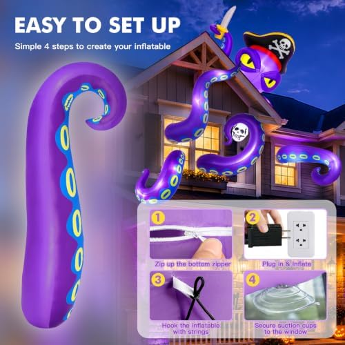 Halloween Inflatable Outdoor Decoration 9FT Pirate Octopus with 4 Tentacles
