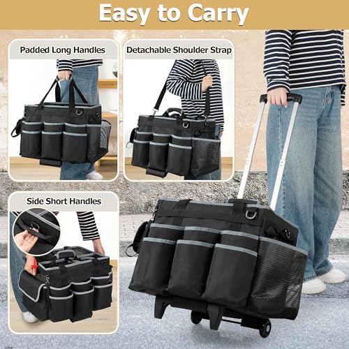 HODRANT Large Cleaning Caddy with Detachable Trolley & Shoulder Strap
