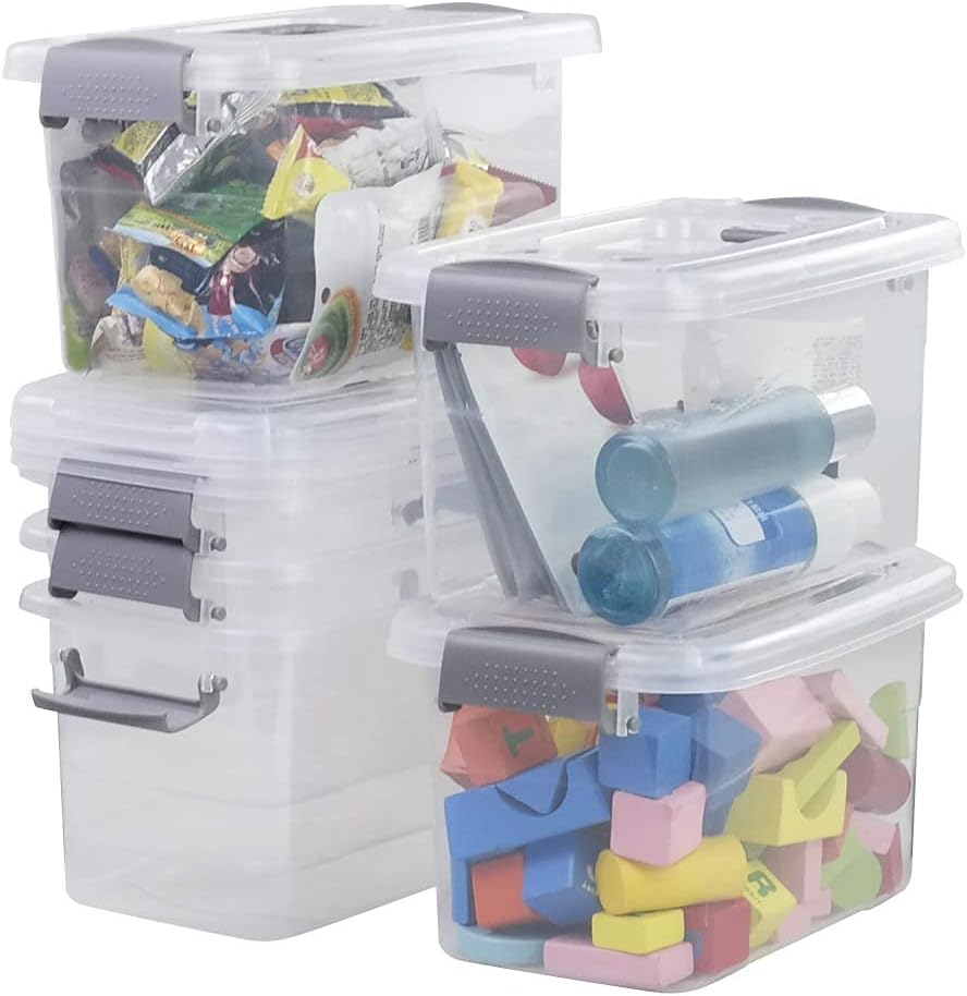 6-Pack Home Storage Bins, Plastic Container, Clear