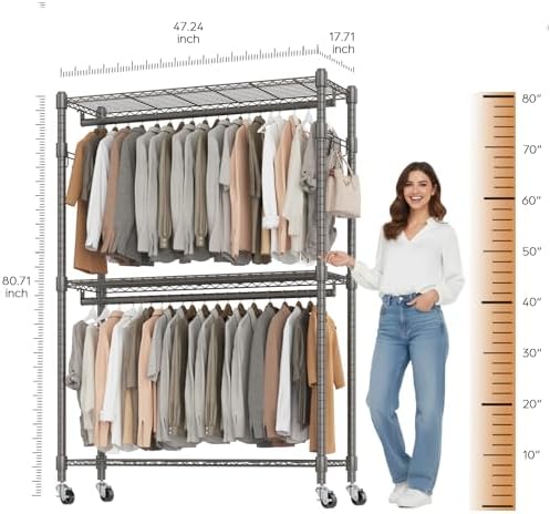 BATHWA Clothes Racks for Hanging Clothes, 25 mm tube Heavy Duty 47.3"W x...