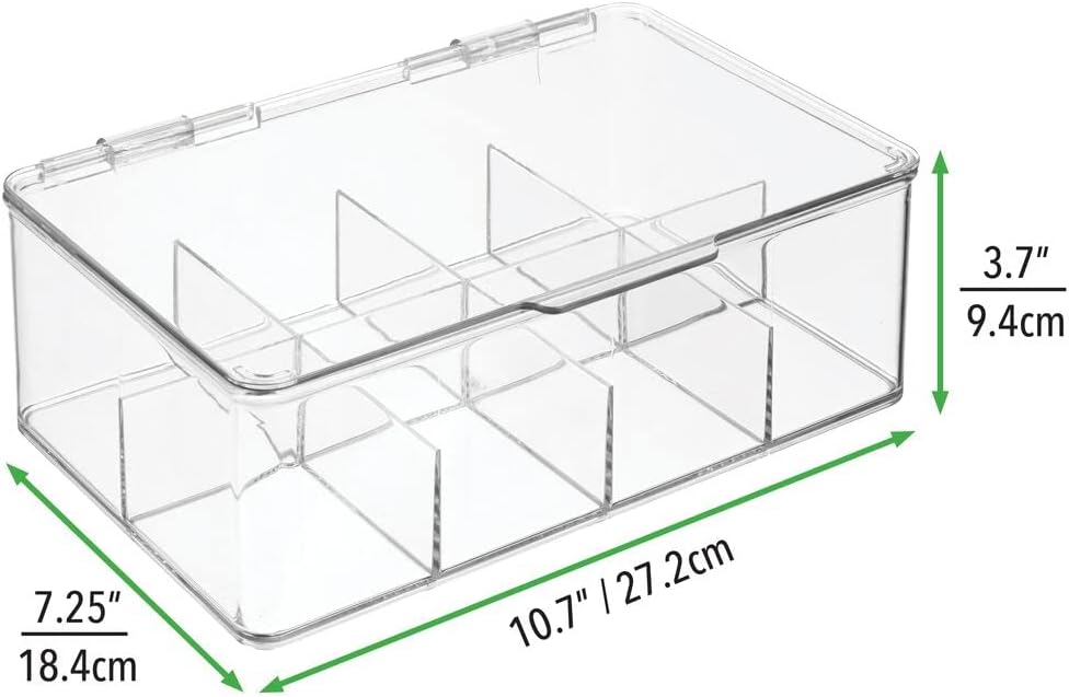 mDesign Plastic Stackable Divided Storage Organizer with Lid for Tea Bags and...