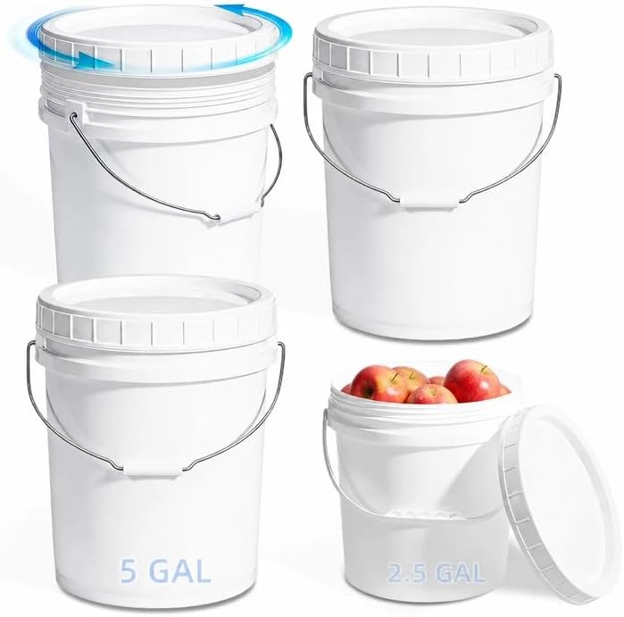 METAPACK 5 Gallon Bucket with Lid, Food Grade BPA Free Plastic, Heavy Duty wi...