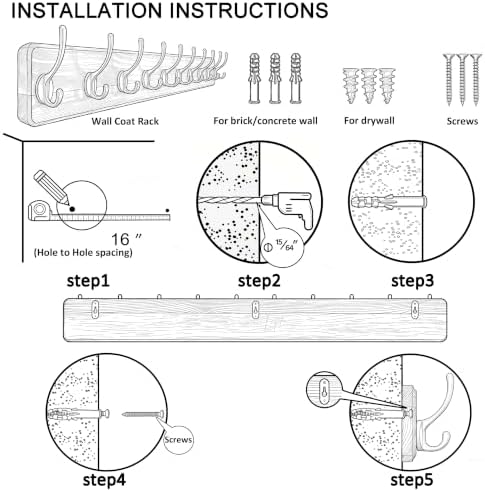 WEBI Coat Rack Wall Mount,38 9/16" Long,10 Hooks,Coat Hooks Wall Mounted...