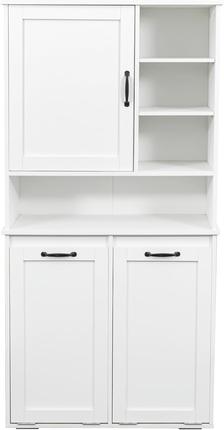 LUMISOL 63'' Double Tilt Out Laundry Hamper Cabinet, Tall Bathroom St...