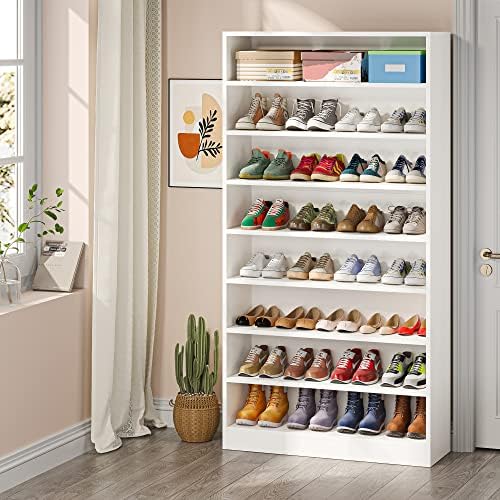 Tribesigns Shoe Cabinet, 9 Tiers 40-45 Pairs Heavy Duty Wood Freestanding Sho...