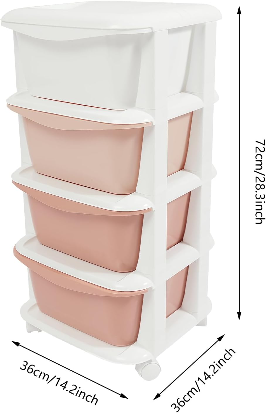 4 Tier Rolling Storage Drawer Cart, Plastic Storage Trolley with Wheels 4 Dra...