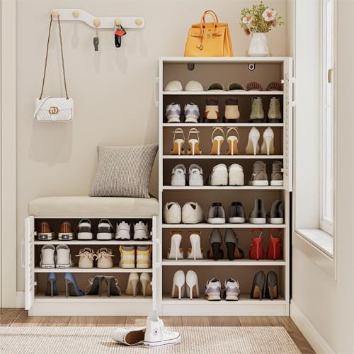 Spaco Shoe Cabinet with Storage Bench Set for Entryway,7-Tier Shoe Storage Ca...