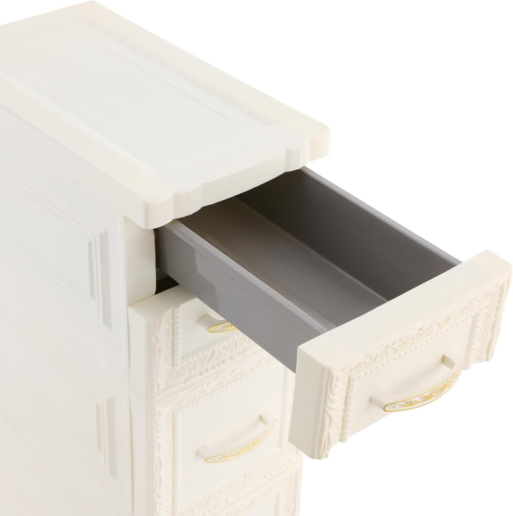 Slim Storage Cabinet, Rolling Drawer Unit, Narrow Organizer (White)