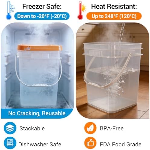 4 Pack 6.6 Gallon Square Plastic Bucket with Orange Lids, Heavy Duty Storage ...