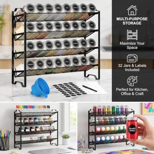 Simple Trending 4-Tier Spice Rack Organizer, Spice Rack with 32 Empty Spice J...
