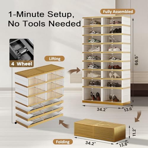 SYNCVIBE Foldable Shoe Organizer, 9 Tier, 36 Pairs, 34.2" Wide, White Go...