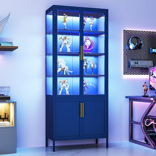 6-Tier Glass Display Cabinet with 13 Color Lights, 67" H