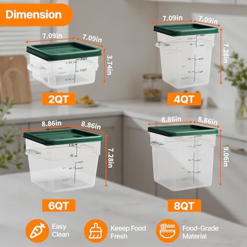 8 Pack Food Storage Containers;Stackable&Durable（0.95+1.5+2.2+3.2+4 * 4qt）