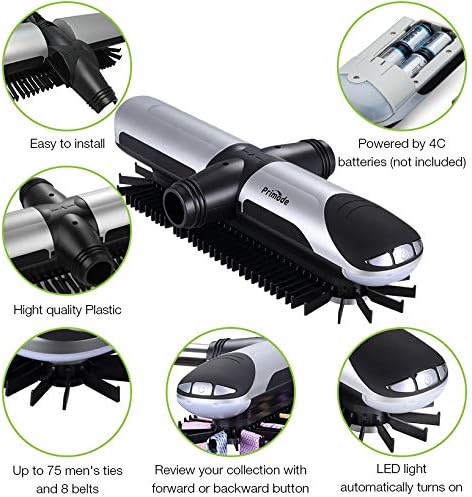 Motorized Tie Rack Closet Organizer with LED Lights Includes J Hooks for Wire...
