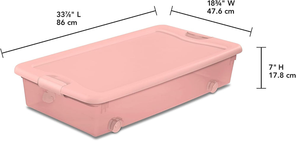 Sterilite 12 Pack Wheeled Under Bed Storage Container, 56 Qt Plastic Bin w/La...