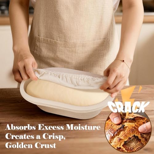 Non-Stick 10" Oval Wood Pulp Banneton Bread Proofing Basket Set Of 2 Wit...