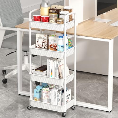 MOYIPIN 4-Tier Plastic Rolling Utility Cart with Handle,White