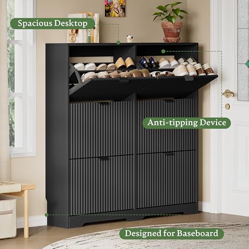 Xixini Shoe Storage Cabinet for Entryway with 6 Flip Drawers, Hidden Slim Woo...