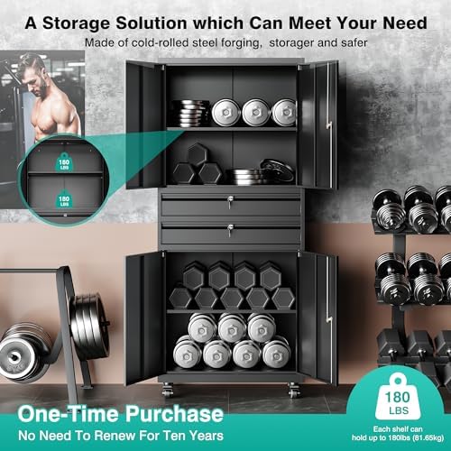 Metal Storage Cabinet with Wheels and Drawers,Rolling Garage Storage Cabinet ...
