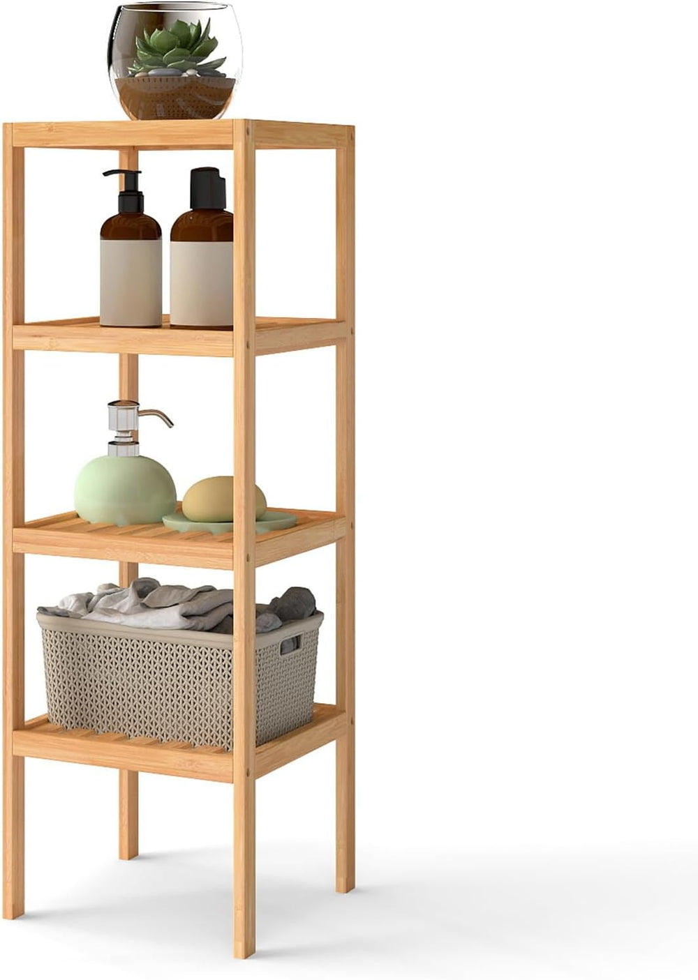 kinbor 4-Tier Bamboo Shelf, Bathroom Organizer, for Living Room Bathroom