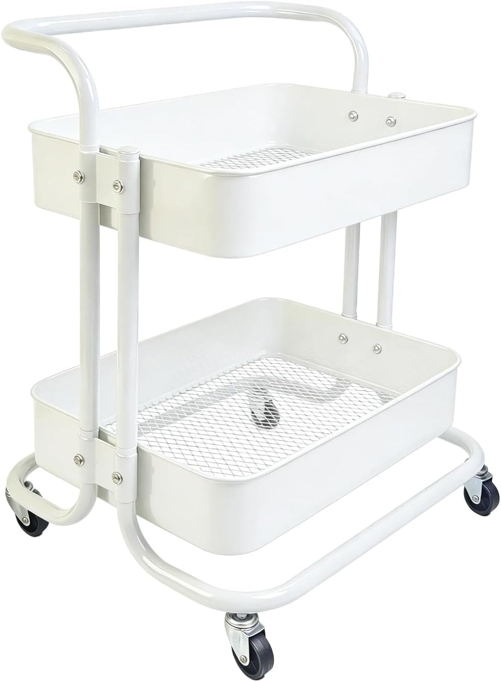 2 Tier Cart with Wheels Under Desk Storage with Handle, Metal Rolling Pantry ...