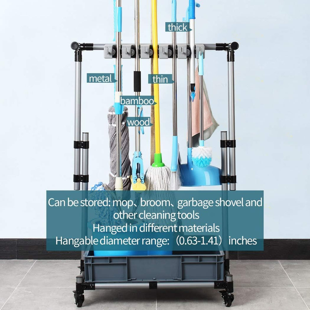 Broom And Mop Holder Put Wet Movable Floor-Mounted Mop Rack Floor Standing Cl...