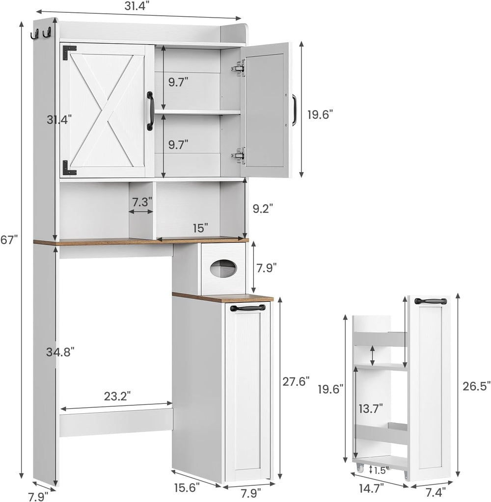 67''H Over the Toilet Storage Cabinet with LED Lights, White