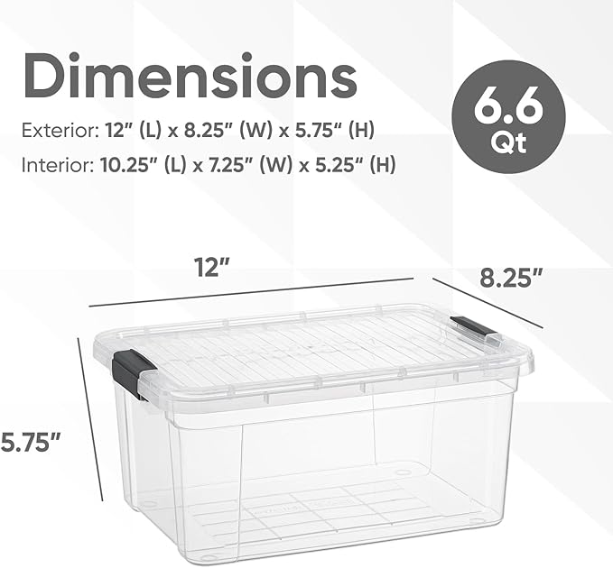 Superio Storage Bins with Lids- 2 Pack, 6.6 Qt Clear Boxes