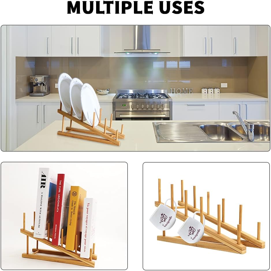 8 Pack Dish Rack Bamboo Drying Rack Wooden Plate Dish Rack Cabinet Organizer ...