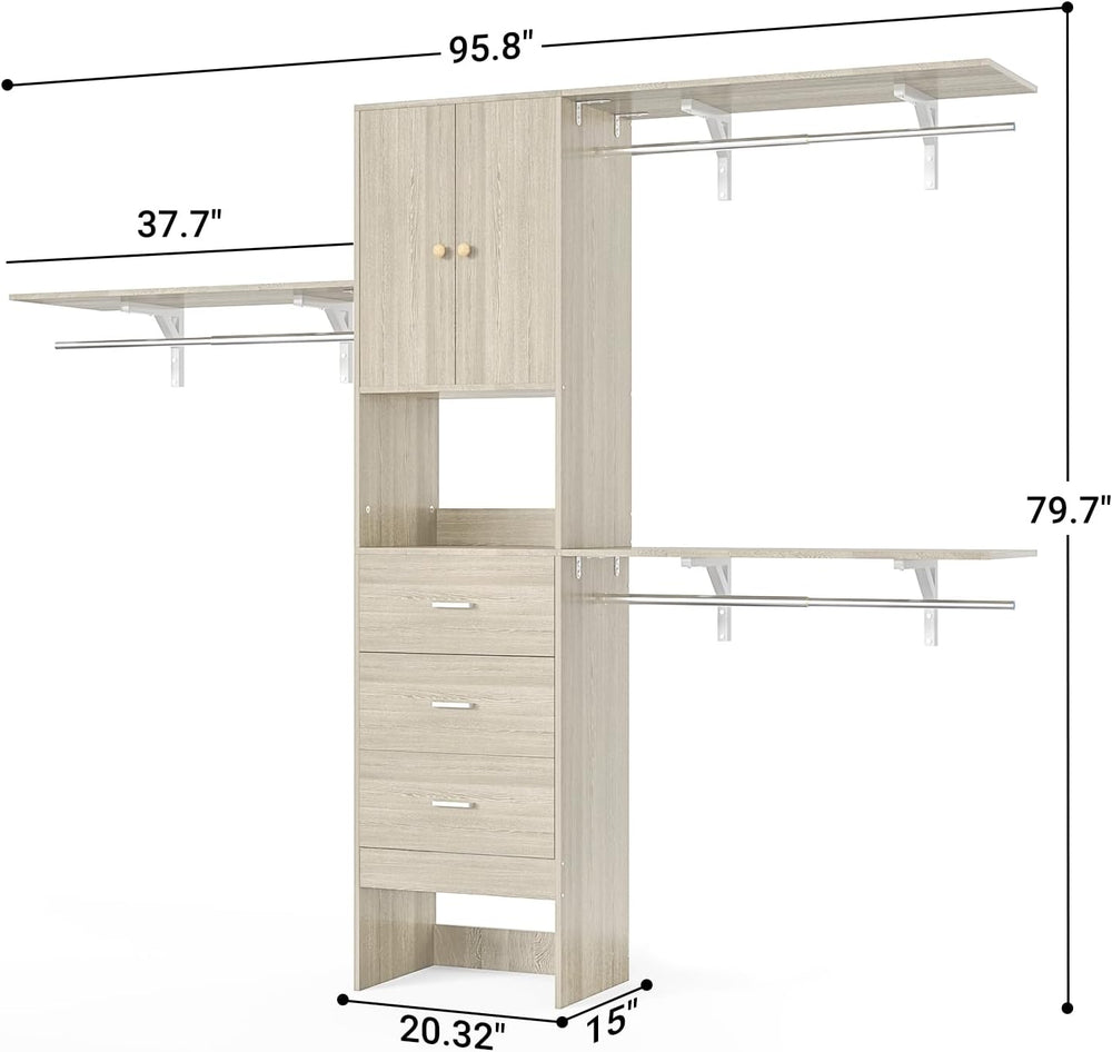 Armocity 96 Inches Closet System with Doors, 8FT Walk In Closet Organizer wit...