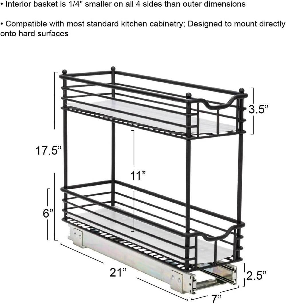 Household Essentials Matte Black Steel Two-Tier Pull-Out Organizer