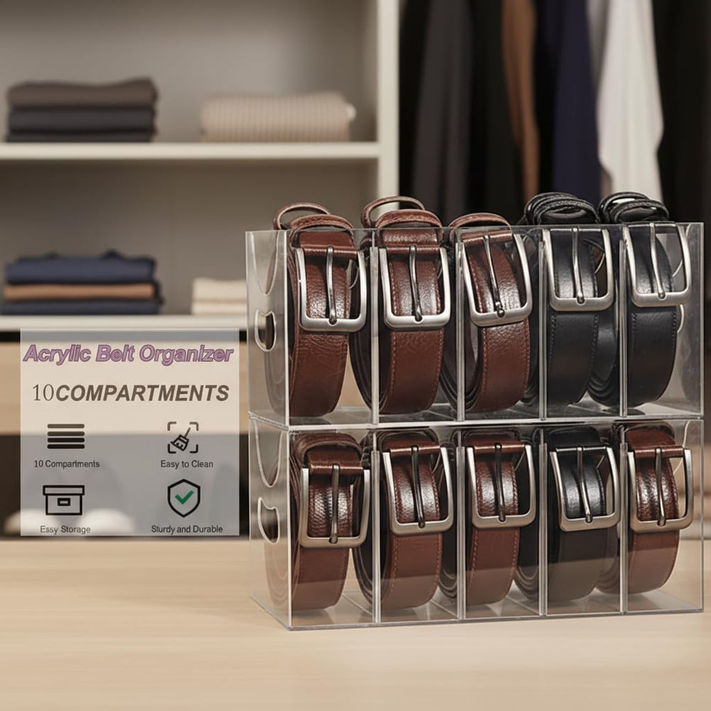 Belt storage Organizer for Closet with Removable Dividers - 5 Compartments &a...