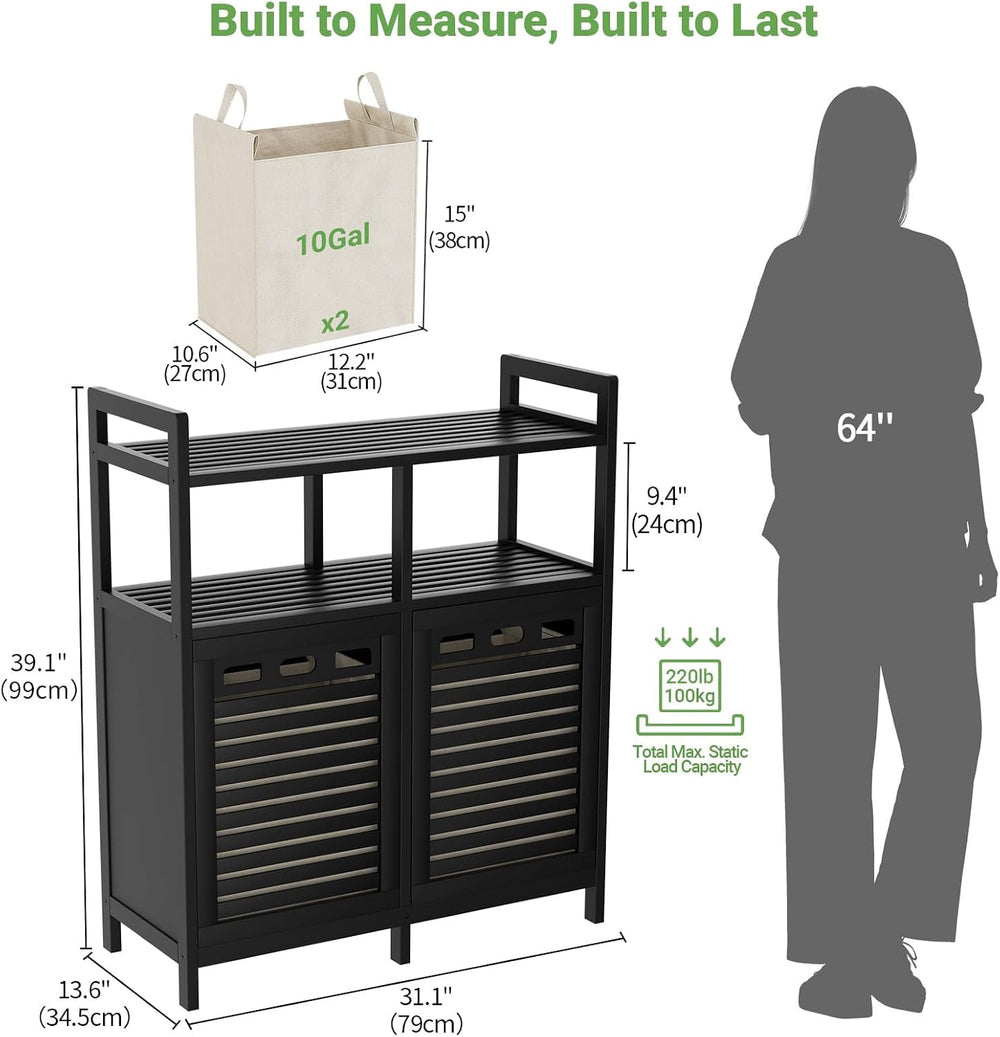 Homykic Double Tilt Out Laundry Hamper Cabinet with 2 Removable Bags, Black (...