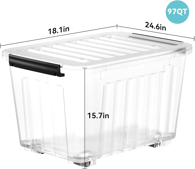 Nazhura 97 Quart Plastic Storage Bin, Stackable and Nestable Storage Boxes (4...