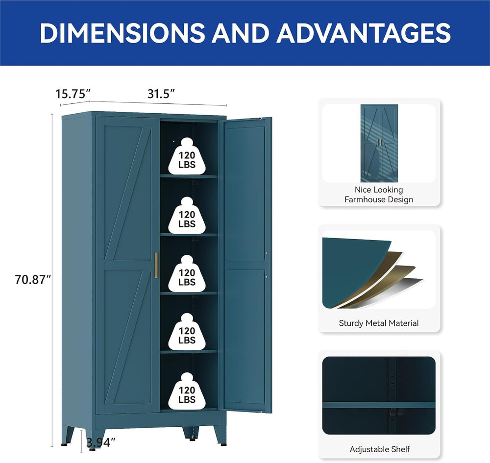 COFaR 71'' Tall Metal Storage Cabinet, Farmhouse Kitchen Pantry Cabin...